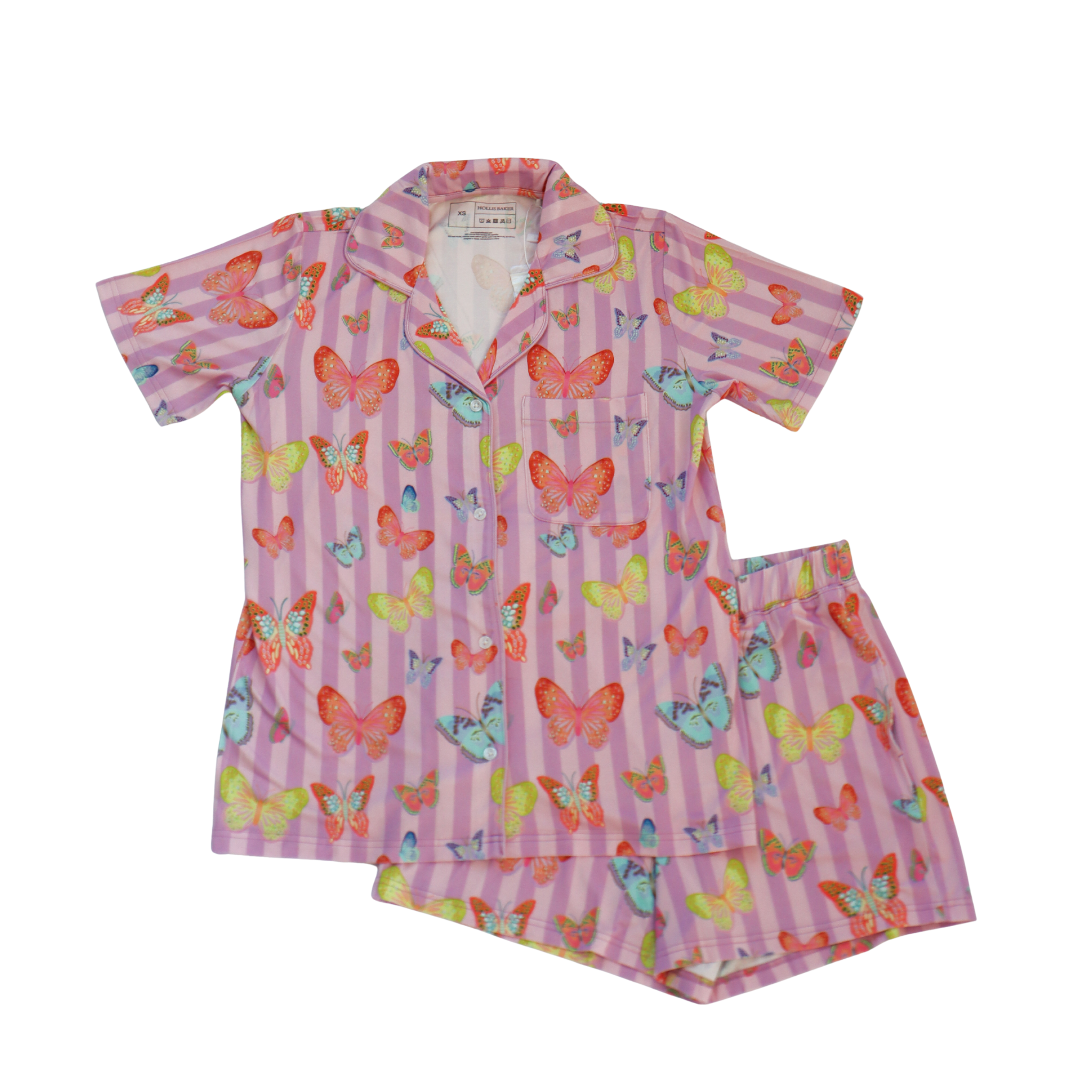Adult women's pajamas with butterfly pattern on a pink background