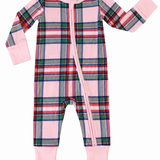 Zipper Romper - Christmas Plaid Pink
