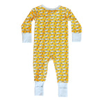 Yellow pajama set with fish pattern on a white background