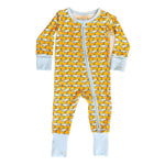 Baby onesie with fish pattern on a white background