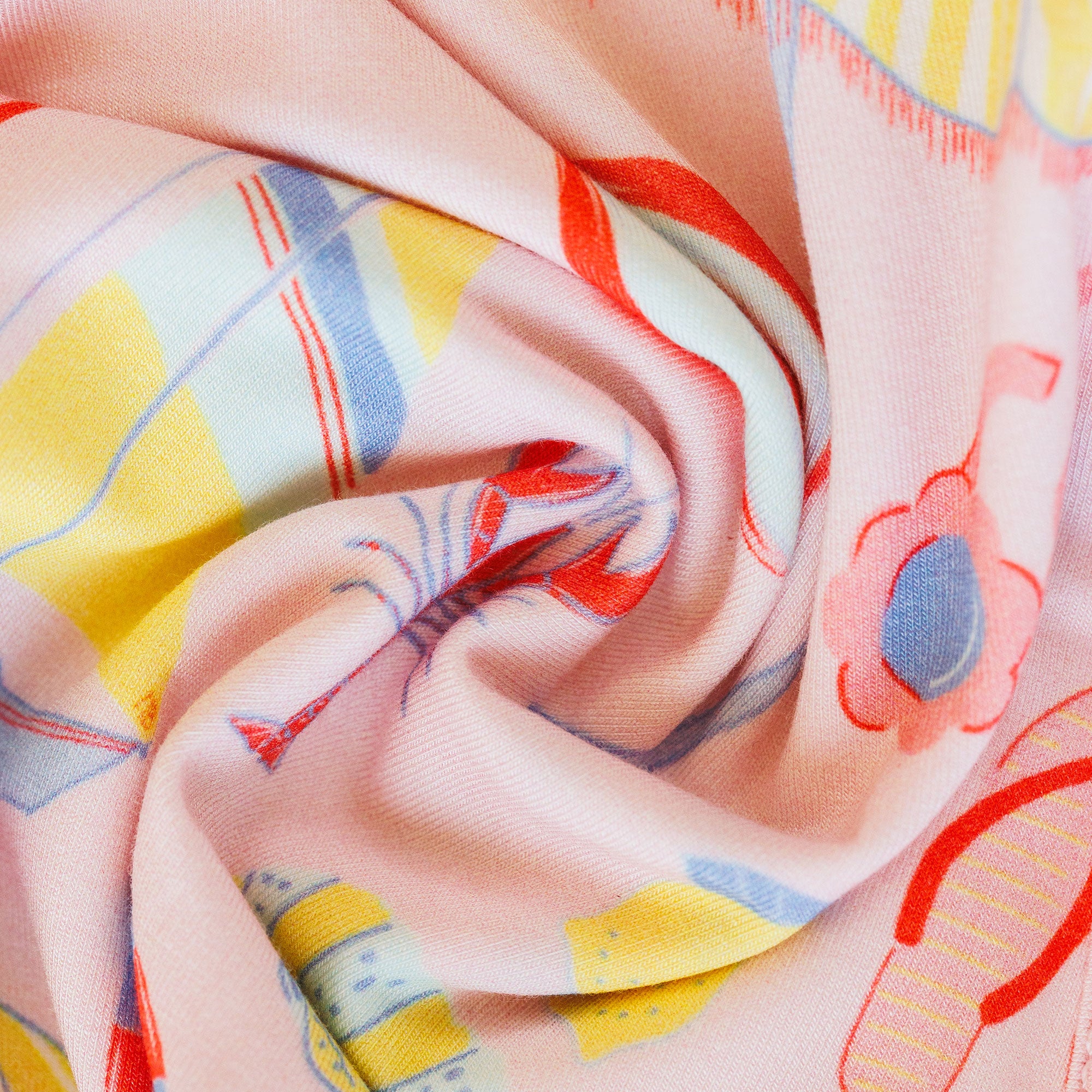 Close-up of colorful fabric with beach pattern