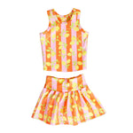 Two-piece outfit with striped pattern on a white background