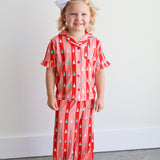 Ruffle Pant Set - Red + Pink Tree Stripes