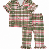 Ruffle Pant Set - Pink Horseshoe Plaid