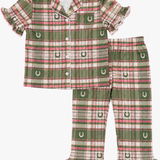 Ruffle Pant Set - Pink Horseshoe Plaid