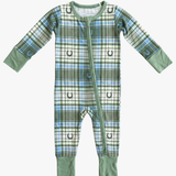 Zipper Romper - Blue Horseshoe Plaid