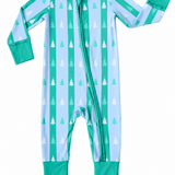 Zipper Romper - Blue + Green Tree Stripes